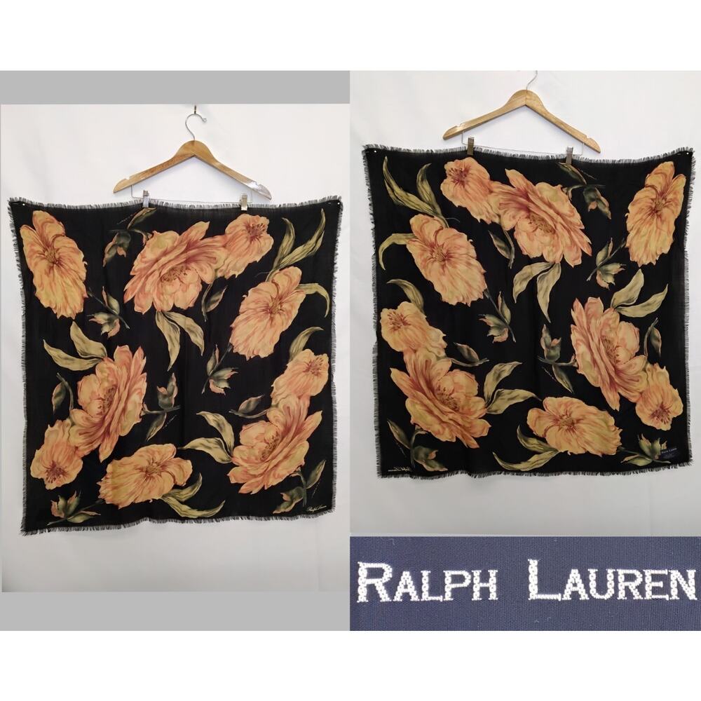 Ralph Lauren Wool Square Scarf Blue Label Japan Vintage 1990's #Z5145